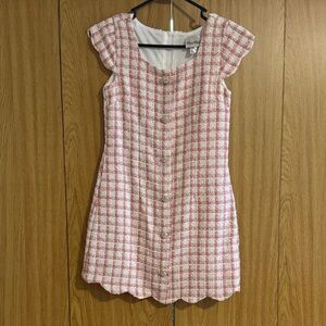 Rare Editions Pink and White Tweed Dress with Button Trim